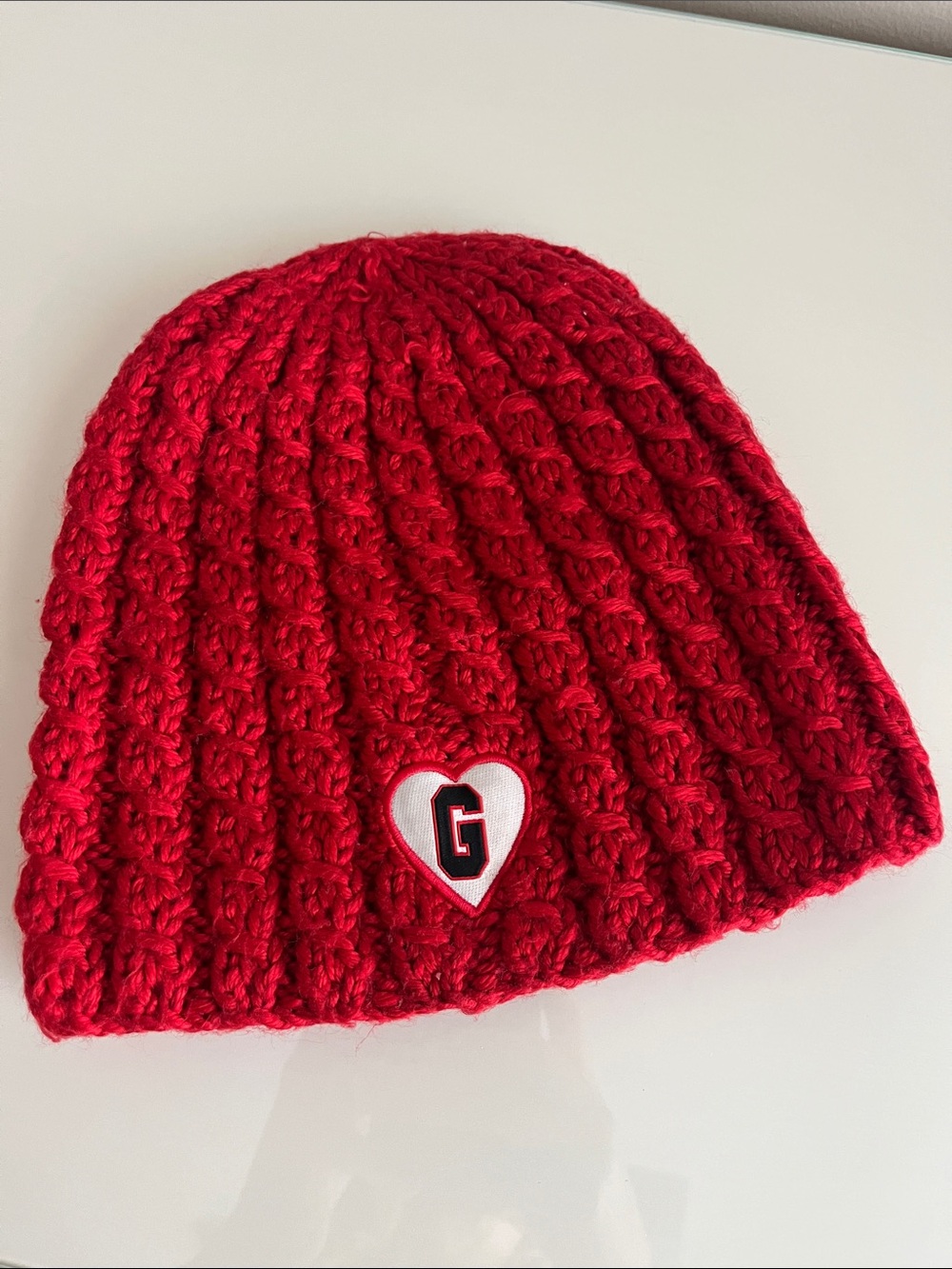 Nike Red Crochet Beanie with Heart G Patch